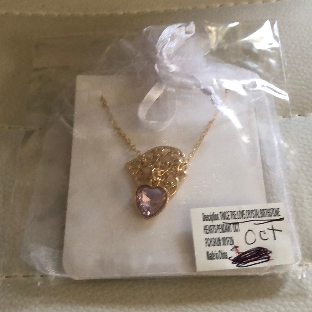 Heart necklace with pink stone for October
